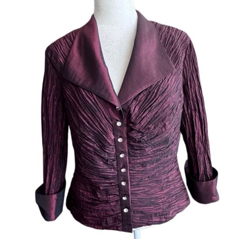 Jackie Jon New York Jacket Crinkle Crushed Burgundy Dressy Y2K SZ 10 - Picture 12 of 12